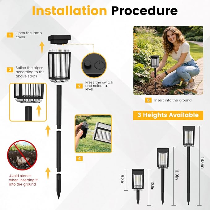 Solar Pathway Lights, 12 Pack Solar Powered Garden Lights Waterproof IP65, 3 Brightness Modes 10-40 LM Outdoor Light for Lawn Patio Walkway Driveway Decor Landscape Lighting (Warm White)