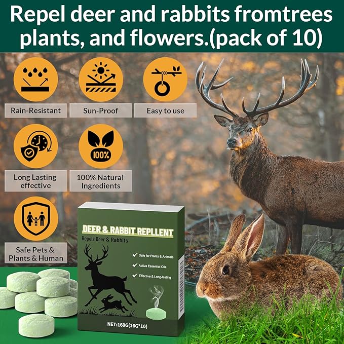 Ponal Deer Repellent 10 Balls, Rabbit Repellent Outdoor for Plants, Natural Deer Deterrent Keep Deer and Rabbit Out of Garden Yard, Powerful Deer Deterrent for Backyard Plant Tree Vegetable Flowers
