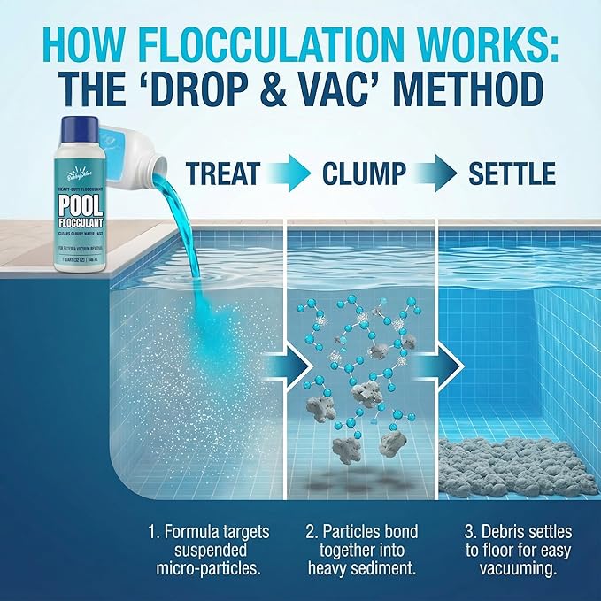 Pool Flocculant Clarifier – 32 fl oz – Heavy-Duty Pool Clarifier, Drop & Vac Cloudy Water Treatment, Particle Settling Support, Inground & Above Ground Compatible – BubbyShine