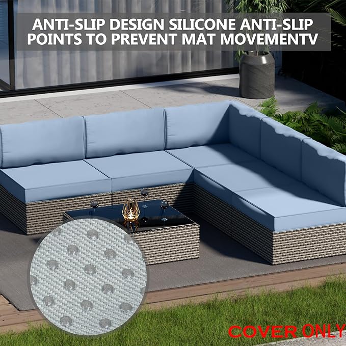 14 Piece Outdoor Patio Waterproof Cushion Covers, Fits 6-Seat Wicker Rattan Sectional Couch Chair Furniture Cover Replacement Set - Fade-Resistant Patio Cushion Covers with Zipper