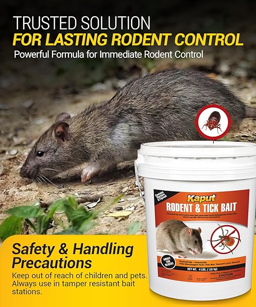 Kaput Rodent & Tick Bait Blocks, 4Lb - Powerful Warfarin & Fipronil Rat Bait Blocks for Rat Control and Their Blacklegged Ticks - Epa Approved Rodent Killer for Long-Lasting Protection