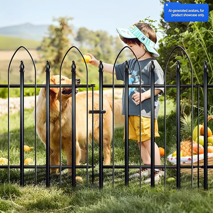 Thealyn Garden Fence 32" H x 24" W (4 Panels + 1Gate, Total 10 ft), Metal Fence Decorative Border Fence, Rustproof Landscape Fencing for Dog, Flower Bed, Yard, Patio, Animal Barrier