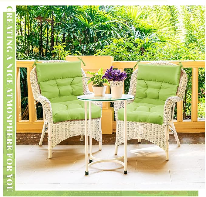 Sintuff 4 Pcs 44 x 21 x 4 Patio Chair Cushions Outdoor Chair Cushion Seat/Back Tufted Pillow with Ties Water Resistant Replacement Indoor Patio Furniture Outdoor Furniture (Solid Color,Fruit Green)