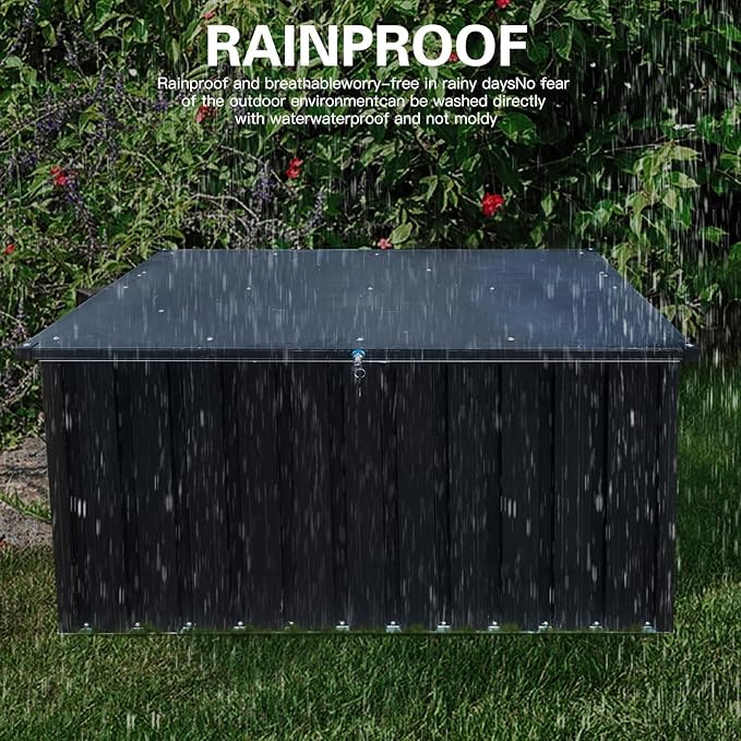 Garvee Outdoor Storage Box, 230 Gallon Waterproof Metal Storage Box, Outdoor Deck Boxes, UV Resistant Patio Storage Box with Lockable Lid for Patio Furniture Cushions, Pillows, Garden Tools, Blank
