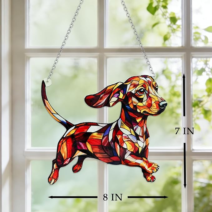 Dachshund Stained Glass Suncatcher Window, Hanging Sun Catchers Indoor Window, Suncatcher for Mom/Women