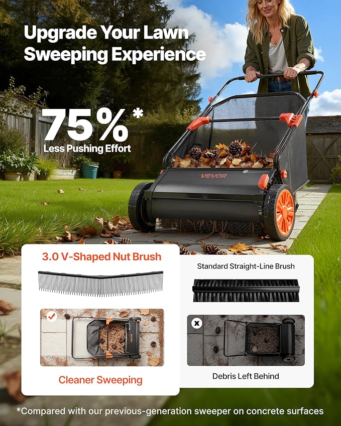 VEVOR 3 Packs Lawn Sweeper Brush Replacement, Compatible with VEVOR 26 in Lawn & Leaf Collector Sweepers, Yard Sweeper Brush Paddle with Durable V-Shaped Bristles for Easy Grass Leaf Cleanup