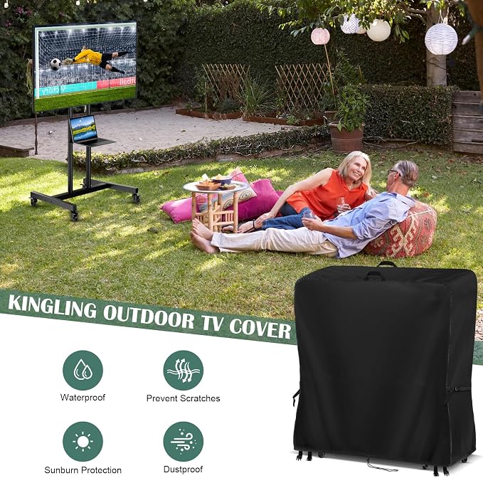 Kingling Outdoor TV Cover 32 Inch Weatherproof, Waterproof Outdoor TV Stand Covers For Mobile TV Carts With Floor Stand Base, TV Screen Protection Covers For Outside- 32”L x 14”W x 55”H(Cover Only)