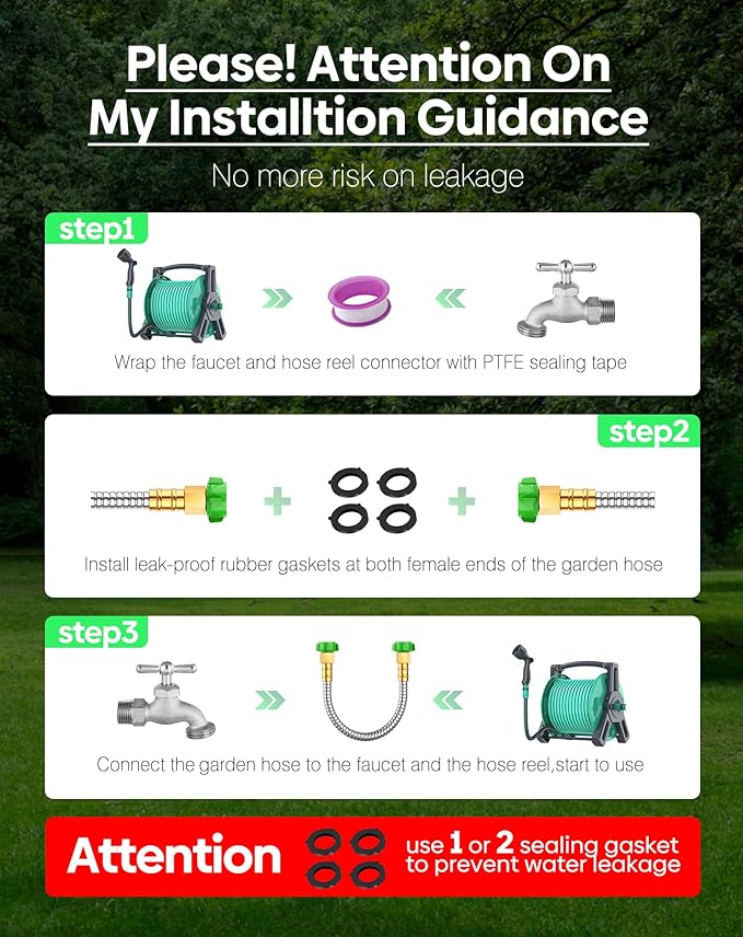 Short Metal Garden Hose 5 ft with Female to Female Connector， Stainless Steel Small Leader Hose for Hose Reel, Long, Flexible, Lightweight & Heavy Duty Water Pipe, Outdoor Water Hose Extension Adapter
