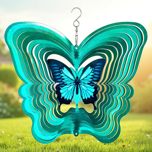 ISEO Butterfly Wind Spinner for Yard and Garden, Hanging Outdoor Decor, Yard Art, Porch and Patio Decorations, Metal Wind Spinners Outdoor, Weather Resistant, 12”