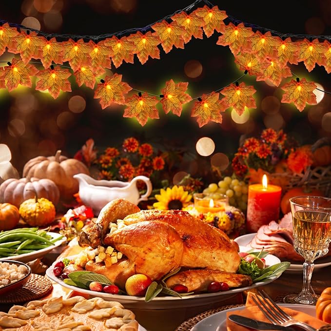 GOOTHY Fall Decor Orange Maple Leaf String Lights Plug in, 13.6Ft LED Outdoor Thanksgiving Decorations Lights with 35 Maple Leaves Light, Hanging Halloween Leaves Light for Outdoor Fall Party Window