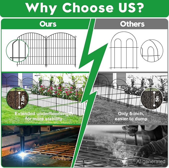 Decorative Garden Fence 32in (H) x 22ft (L), Arched Rustproof Metal No Dig Fence for Dogs & Rabbit, Ornamental Animal Barrier for Flower Beds, Border Panels Fencing for Yard & Patio Outdoor Decor