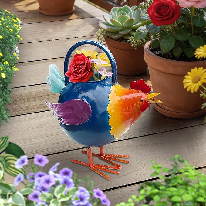 Metal Rooster Watering Can,Cute Watering Can for Indoor/Outdoor Plants | Durable Water Tool with Sturdy Handle, 0.5 Gallon Water Pot for Garden Decor