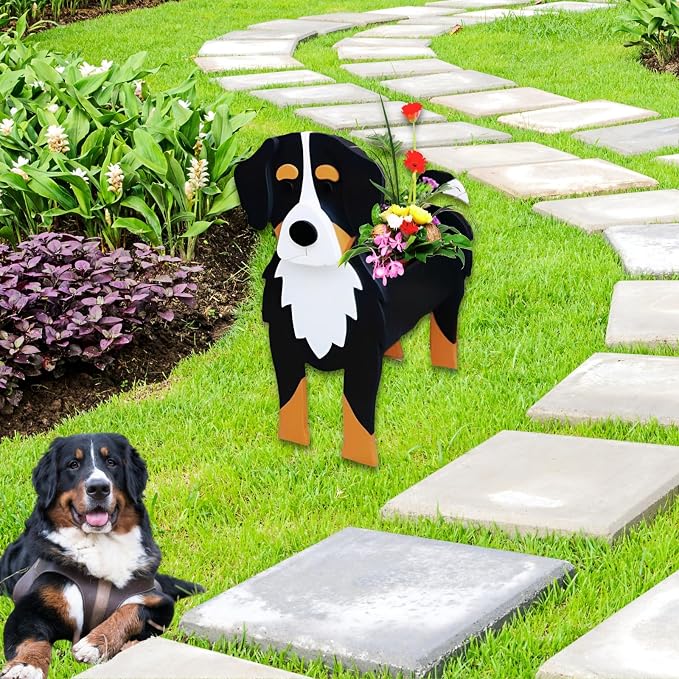 Bernese Mountain Dog Planter Plant Pots,Cute Dog Flower Planter,Gifts for Pet Lovers,Unique Animal Plant Pots,Office,Indoor Outdoor Garden Decor(9.45 * 5.75 * 12.2in)