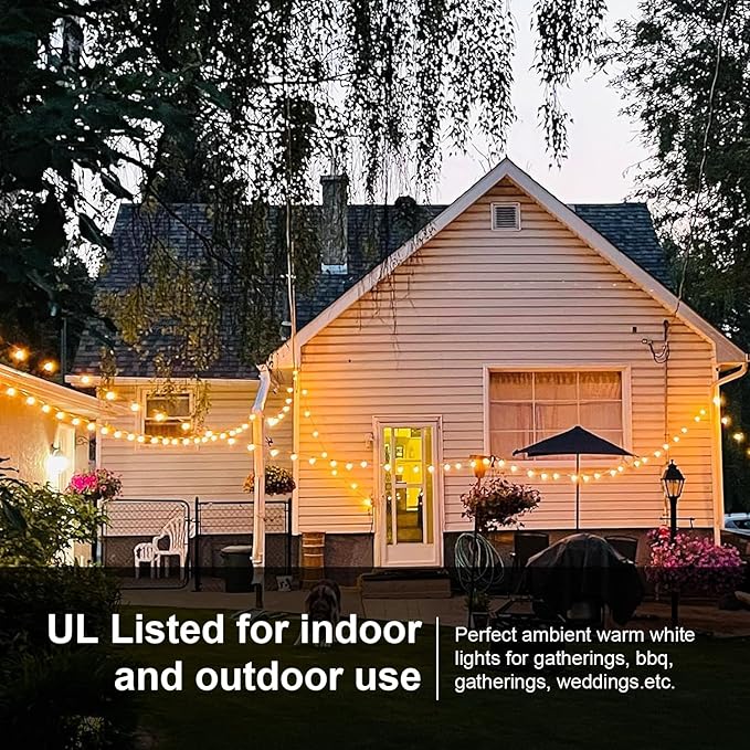Banord 51FT Outdoor Shatterproof LED String Lights, Waterproof 17 Hanging Sockets with 18 x Dimmable LED Bulb Garden Light String, Waterproof Vintage Patio Lights for Wedding Party