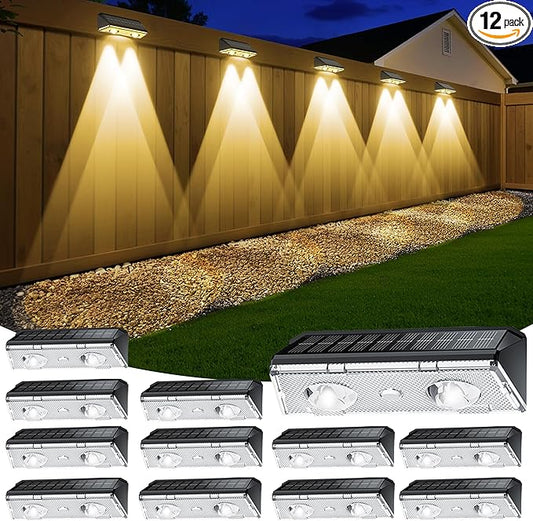 KEILAIMO Solar Fence Lights Outdoor, 12 Pack IP65 Waterproof Fence Lights Solar Powered with Ultra-Bright LED Lens, 9 Color Modes, 12+ Hours Steady Glow for Deck/Backyard/Patio/Pool/Wall - Black