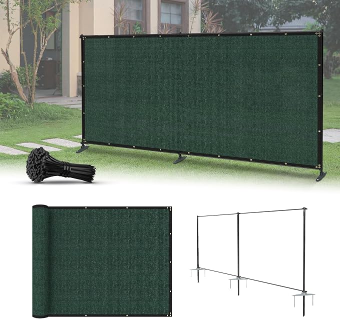 5'x11' Privacy Fence Kit Freestanding Mesh Screen with Iron Poles Temporary Fencing Outdoor Patio Backyard Divider Dog Air Conditioner Trash Fence Green Custom