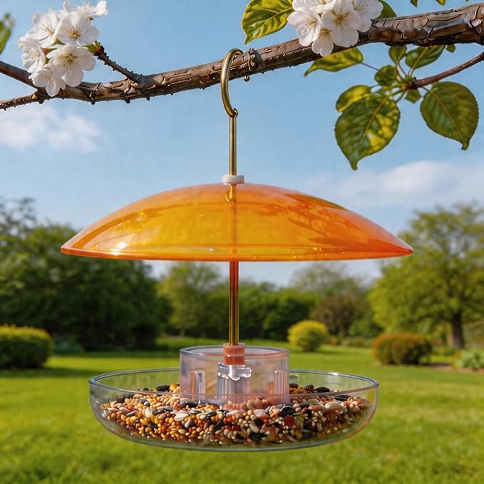 Small Rain Cover for Bird Feeder - 2PC x 8" Mini Hanging Weather Guard Protective Dome Against Rain/Snow/Sun - Orange Yellow Translucent Plastic - Dia. 20CM