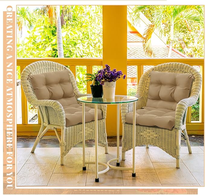 Marsui 4 Pcs Outdoor Indoor High Back Chair Cushions Patio Furniture Tufted Pillow with Ties Water-Resistant Replacement Outdoor Rocking Chair Cushions, 42 x 21 Inches (Dark Brown,Solid Color)