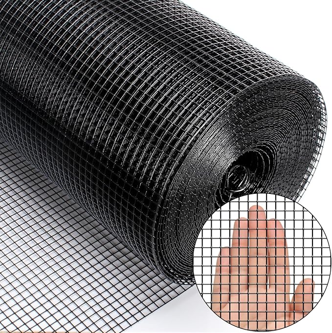 Zevemomo 36" x 50' 1/4inch PVC Hardware Cloth Vinyl Coated Chicken Wire Fence Galvanized Welded Mesh Roll for Home Garden Rabbit Cage, Black