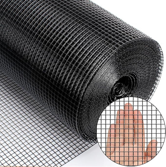 Zevemomo 36" x 50' 1/4inch PVC Hardware Cloth Vinyl Coated Chicken Wire Fence Galvanized Welded Mesh Roll for Home Garden Rabbit Cage, Black