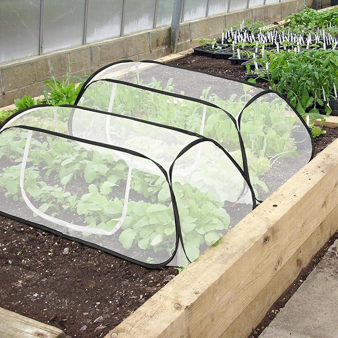 45" x 22" x 16" Pop Up Garden Rows Plants Cover, Raised Garden Beds Vegetable Rows Plant Protector, Insect Bird Barrier Plant Net Cage with Stakes for Protecting Seedlings Fruits Vegetable Row