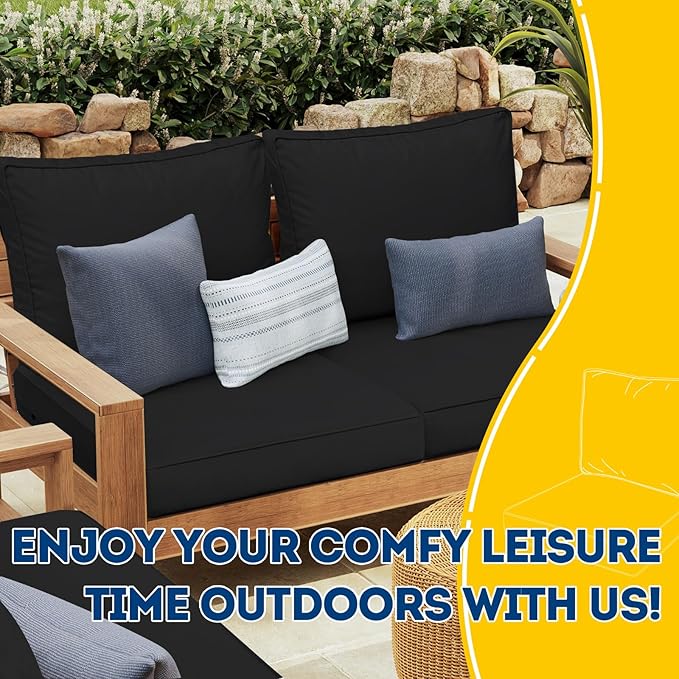 AAAAAcessories Outdoor Deep Seat Cushions with Double Welted Pillow, Waterproof, Fade-Resistant Patio Furniture Replacement Cushions, 25.5" x 25.5" x 5" + 25.5" x 19", Charcoal Black