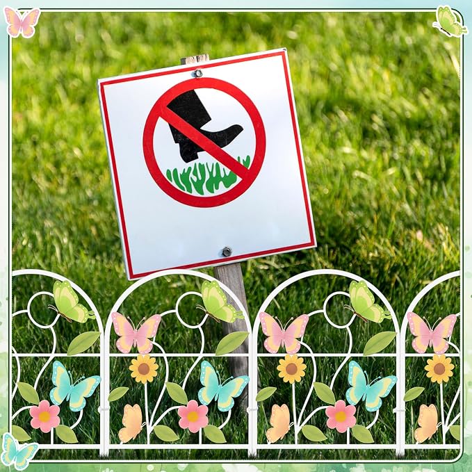 Yaocom 6 Pack Pastel Butterfly Decorative Garden Fence 16.5''h x 11.8''w Animal Barrier Border Butterfly Flower Design Metal Arch Fence Panel for Spring Outdoor Patio Yard Landscape Decoration