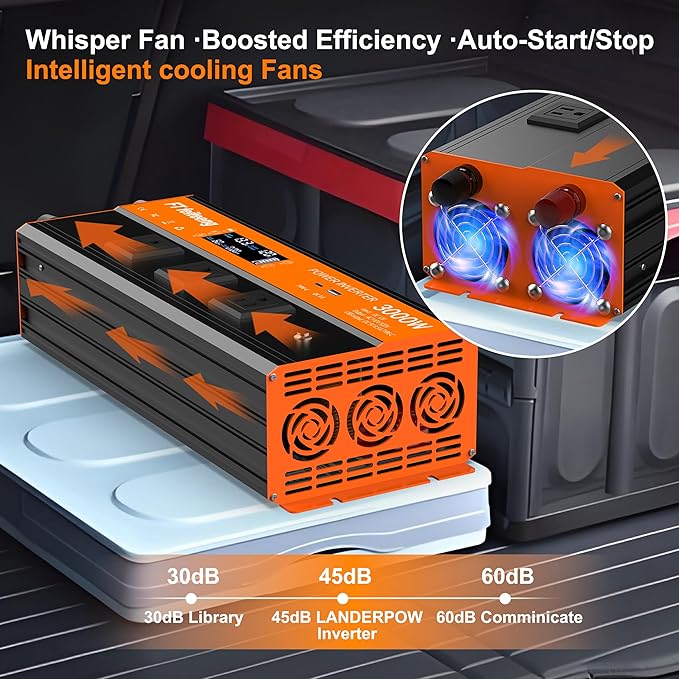 3000W Power Inverter, 12v DC to 120v Ac Inverter, Power Inverters for Vehicles with LCD Display, 3AC Sockets and USB-C & QC 3.0 Port with Remote Control for Camping Home Truck Rv Solar System