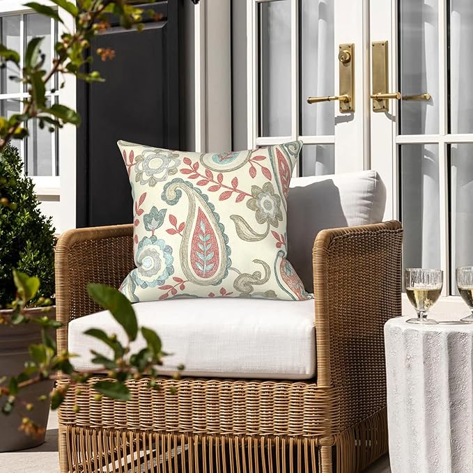 LVTXIII 2 Pack Outdoor Pillow Covers ONLY 18x18 Inch, Water-Repellent Square Decorative Cushion Covers for Patio Furniture, Garden, Sofa, Paisley Vintage