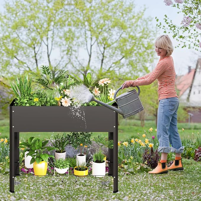 PROXRACER Raised Garden Bed with Detachable Legs Elevated Metal Planter Box for Growing Fresh Herbs Vegetables Flowers Succulents&Other Plants for Outdoor Backyard Patio Deck Balcony Black L
