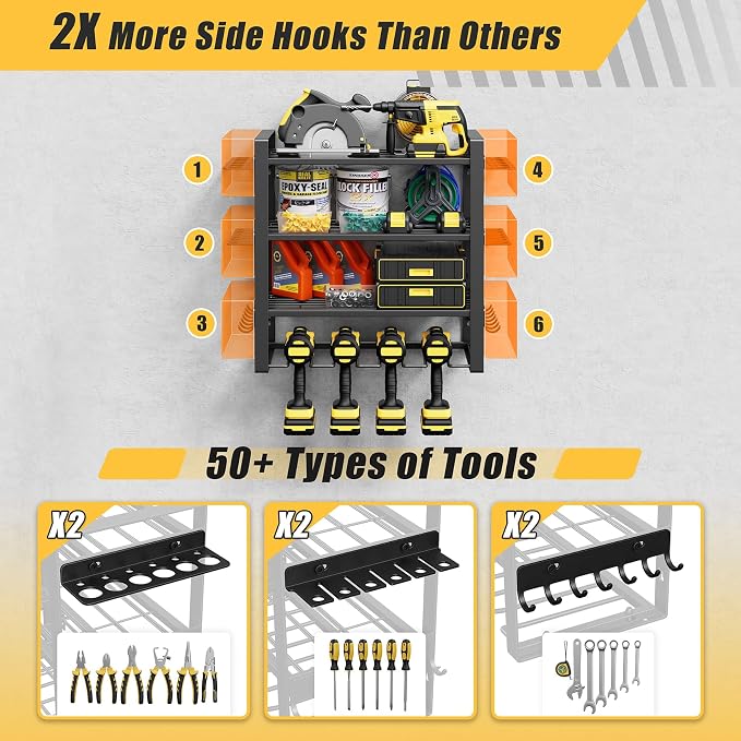 Jusgym Power Tool Organizer Wall Mount |200lbs Garage Tool Storage Rack with 4 Cordless Drill Holder |4-Tier Heavy Duty Garage Organization |Gifts for Men