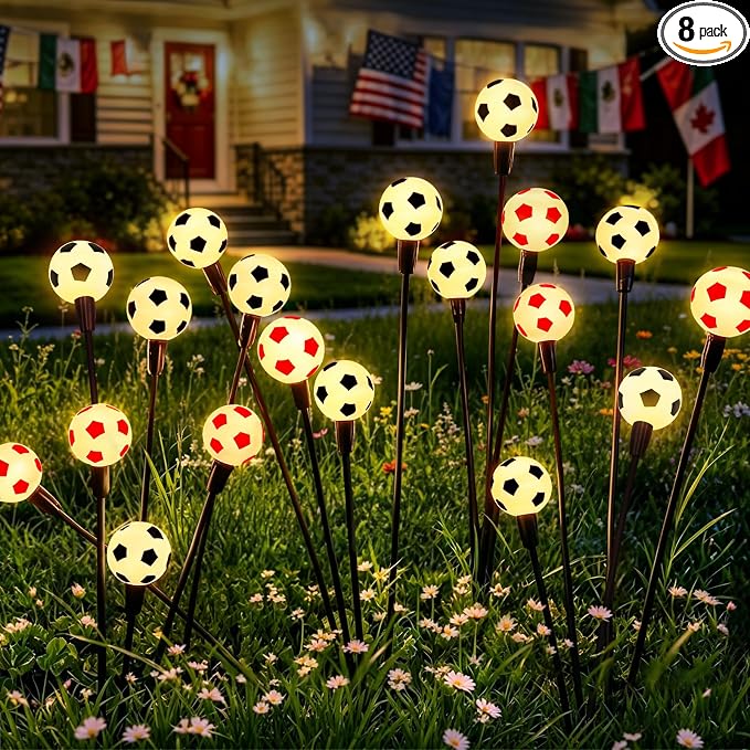 ASMAD Solar Lights Outdoor Waterproof 8 Pack, FIFA World Cup 2026 Outdoor Lights, Soccer Ball Light, World Cup Decorations for Patio Garden Outdoor Decor, Gifts for Women, Gifts for Men