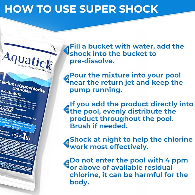 1 Pack Pro-Grade Chlorine Pool Shock, 68% Cal-Hypo Granular Sanitizer, Prevents Bacteria & Algae, Restores Crystal Clear Water - Shock Treatment, Swimming Pool Chemical - 1lb