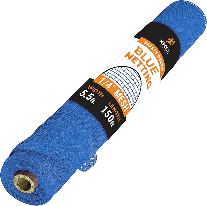 Xpose Safety Construction Safety Netting – 5.5' x 150', 1/4" Mesh Scaffold Safety Net, Temporary Material Roll, Visibility Fence, Heavy-Duty Fire Retardant, Blue