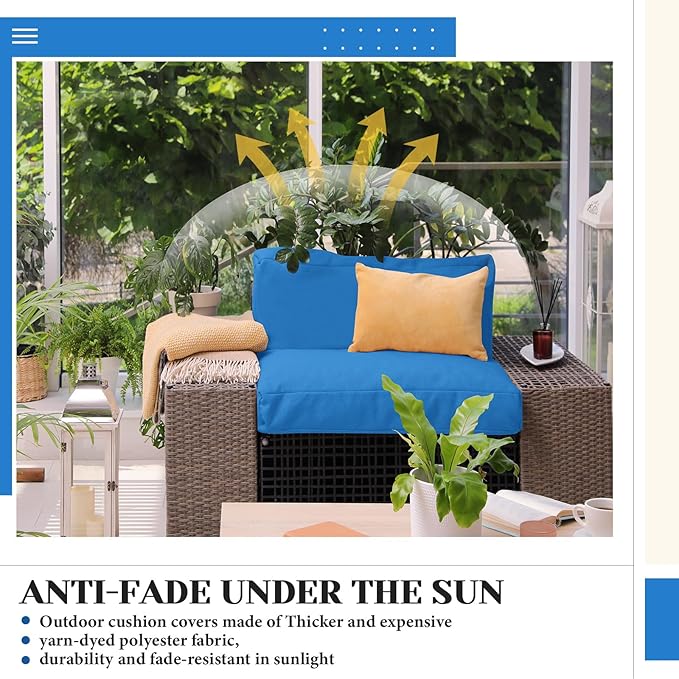 Mindsoft 8 Pcs 24"x24" Patio Cushion Covers Outdoor Cushion Covers Replacement High UV Resistant Anti Slip Waterproof Patio Chair Seat Slipcovers for Outdoor Furniture(Bright Blue)