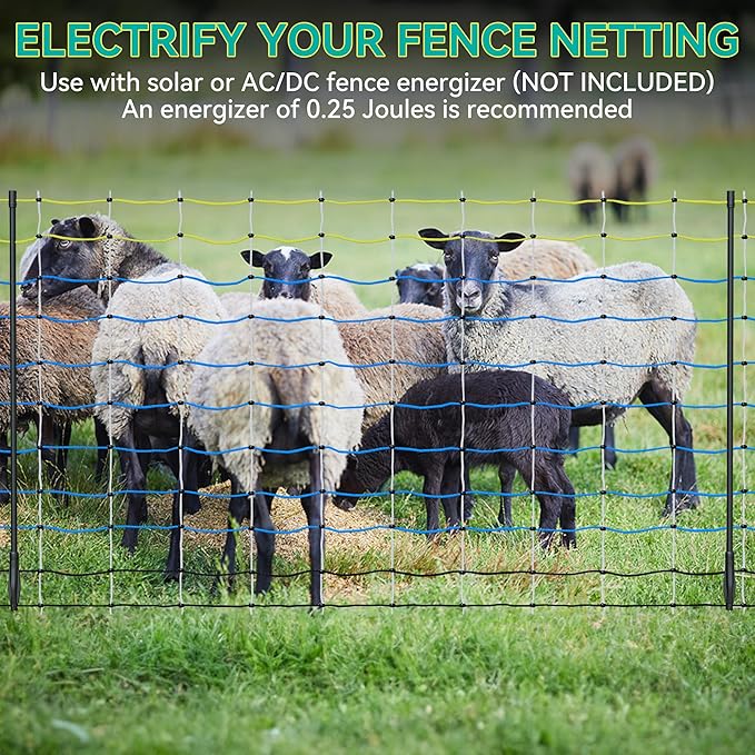 PPOLB Highly Visible Blue Electric Fence Netting, 42.5" H x 164' L, Portable Livestock Nets Mesh for Goats, Sheep, Hogs, Dog, Electric Fencing for Backyards, Homesteaders, Farms Ranches, and Gardens