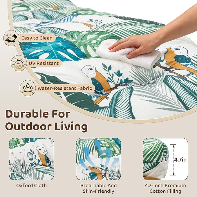 Waterproof Outdoor Lounge Chair Cushions 74.8 x 22 x 4.7 Inches，Chaise Lounge Chair Cushions Replacement for Outdoor Furniture with Ties, Thickened Patio Pool Bench Lounge Chair Cushions