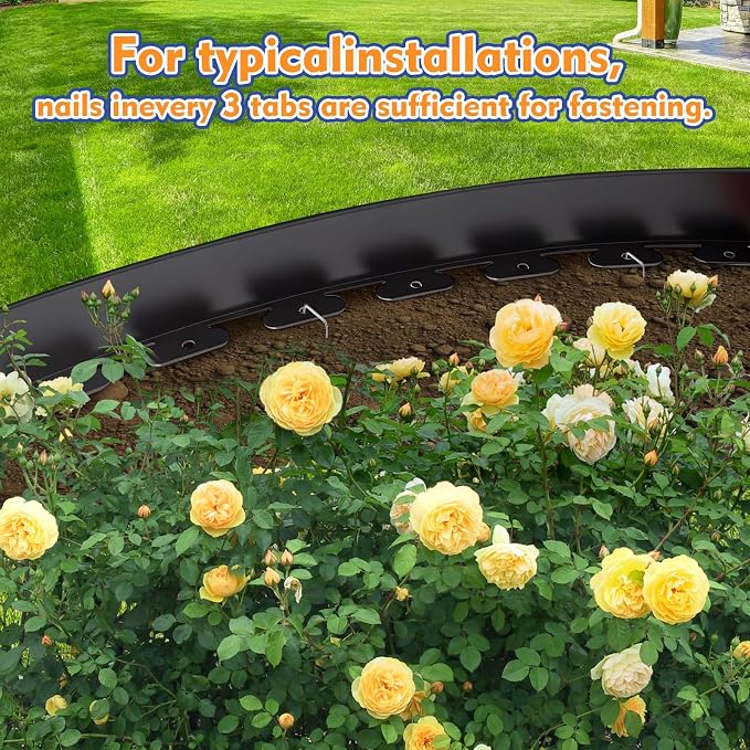4IN x 33FT Landscape Edging, Garden Edging Borders with 40pcs Metal Stakes, Flexible Plastic Garden Border for Lawn, Landscaping, Flower Beds, Trees and Yard