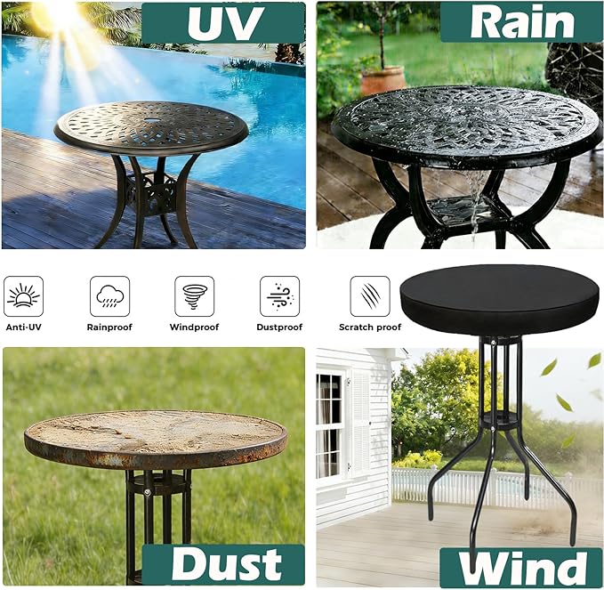 SUNICO Outdoor Round Table Cover 24" Dia, Patio Table Cover Round for Patio Circle Coffee Table & Bistro Table & Picnic Table.Windproof, Waterproof, Stain-Resistant, Durable Table Cover