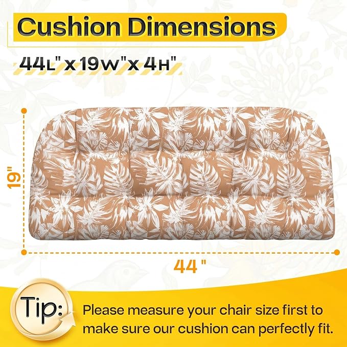 MAGIC ELEPHANT Outdoor Bench Cushion, Memory Foam Loveseat Cushion for Patio Furniture Wicker Chair, Settee Porch Swing Seat Cushion, 44 x 19 Inches (Rust Orange Monstera)