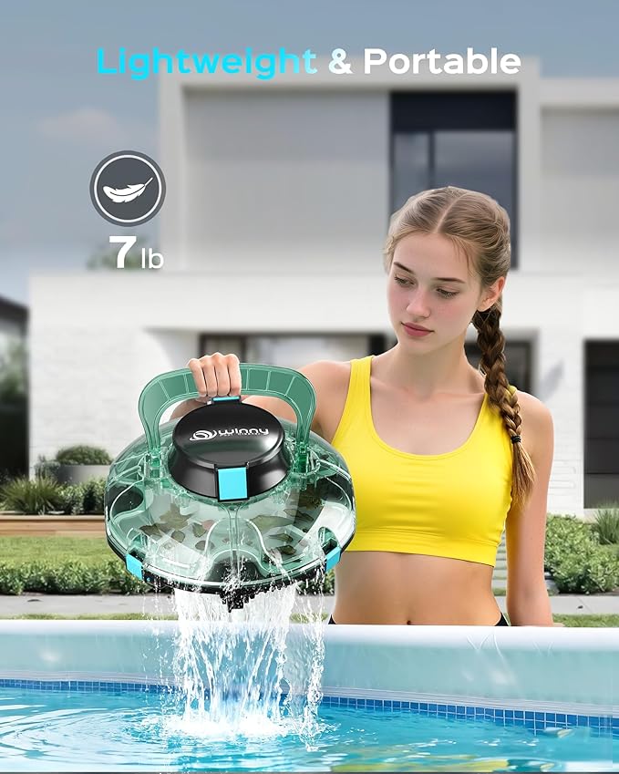 (2026 Upgrade) Cordless Robotic Pool Cleaner, Lasts 80 Min, Automatic Vacuum for Above-Ground Pools up to 650 Sq.ft,Portable, Self-Parking (Transparent Green)