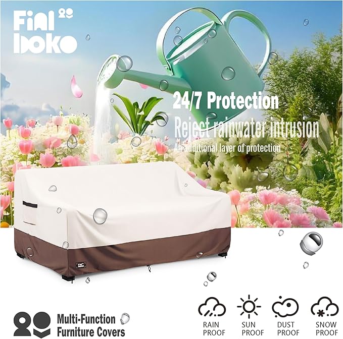 3-Seater Outdoor Sofa Cover, 79Wx38Dx35H inches Outdoor Furniture Covers Waterproof,100% Waterproof Heavy Duty Patio Furniture Covers,Beige&Brown Modern Style Outdoor Couch Cover