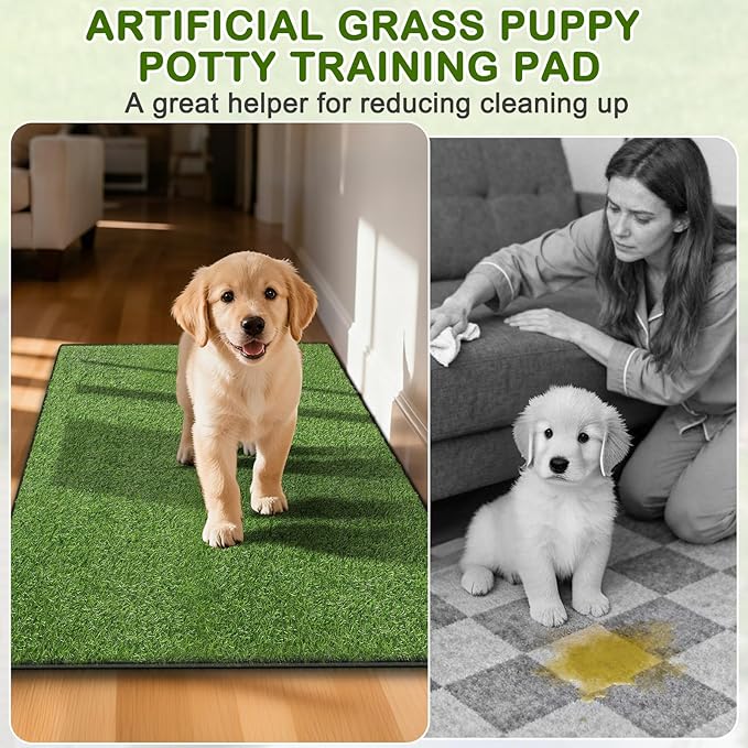 Artificial Grass for Dogs Potty, Reusable Pet Training Mat for Home and Travel, Washable Hemmed Edge Grass Pee Pad with Drainage Holes, Easy to Clean (31"x51")