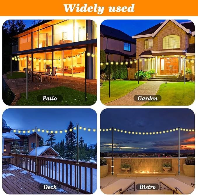 Mutovlin 6 Pack String Light Poles,10 Ft Light Poles for Outside String Lights,Outdoor Lights Pole with Fork,Metal Poles Stand for Patio Deck Backyard (10FT 6 Pack)