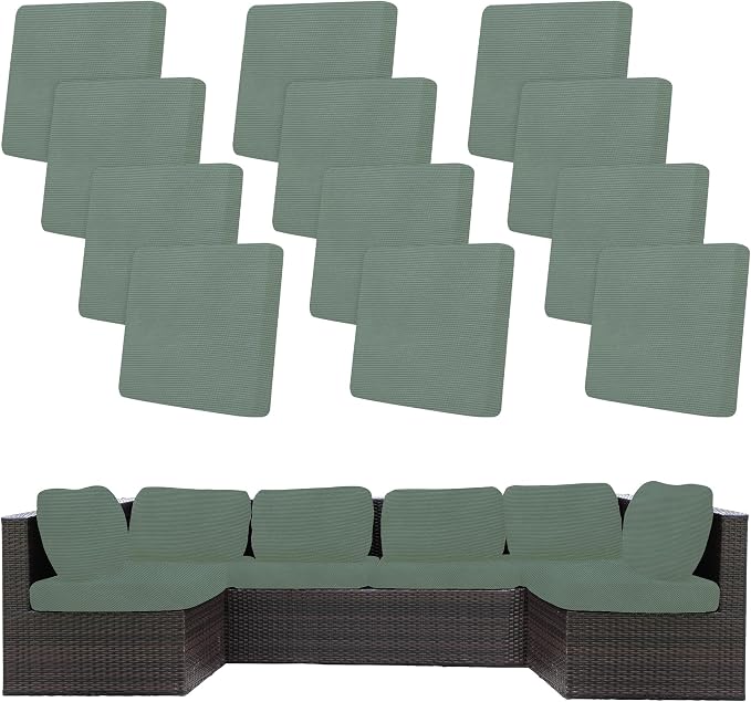 BIETYONE 12Pcs Stretch Patio Cushion Covers,Outdoor Couch Covers Replacement,Outdoor Couch & Sofa Slipcovers,for Patio Furniture Cushion Covers,Washable Reusable Furniture Protector (Cyan,Cover Only)