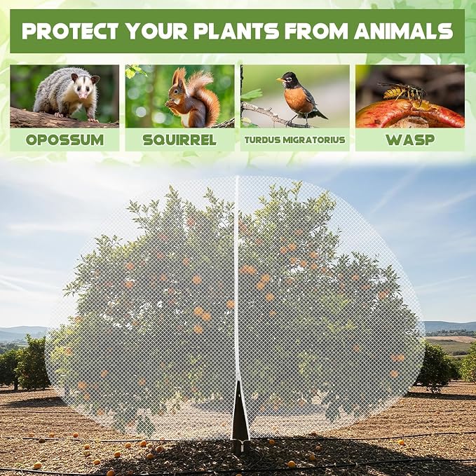 1Pcs 20ft x 20ft Extra Large Fruit Tree Netting Cover with Zipper and Drawstring Garden Plant Protector Bird Barrier for Blueberry Bushes Ultra Fine Mesh Garden Netting for Birds Squirrels Cicadas