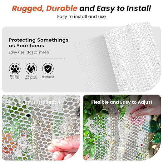 Toolterritary 16IN x 50FT Plastic Chicken Wire Mesh, Chicken Wire for Floral Arrangements, Chicken Wire Mesh for Crafts with 100 Pcs Zip Ties, Mesh Fence for Dogs, Deers, Poultry