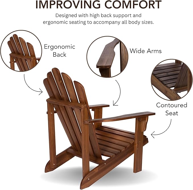 Shine Company Westport Wooden Adirondack Chair, Outdoor Patio Firepit Chairs, Back & Seat Pre-Assembled, Oak