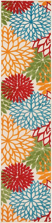 Nourison Home Aloha Indoor/Outdoor Green 2'3'' x 10' Area--Rug, Tropical, Botanical, Easy--Cleaning, Non Shedding, Bed Room, Living Room, Dining Room, Deck, Backyard, Patio (2x10)