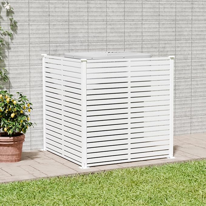 Air Conditioner Fence Panels, 47" W X 48" H Pool Equipment Enclosure, No-Dig Outdoor Privacy Screen, Trash Can Enclosure, Decorative Garden Fences for Patio Lawn, White